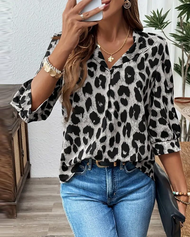Blouse Halflange Mouwen Luipaardprint Wijd