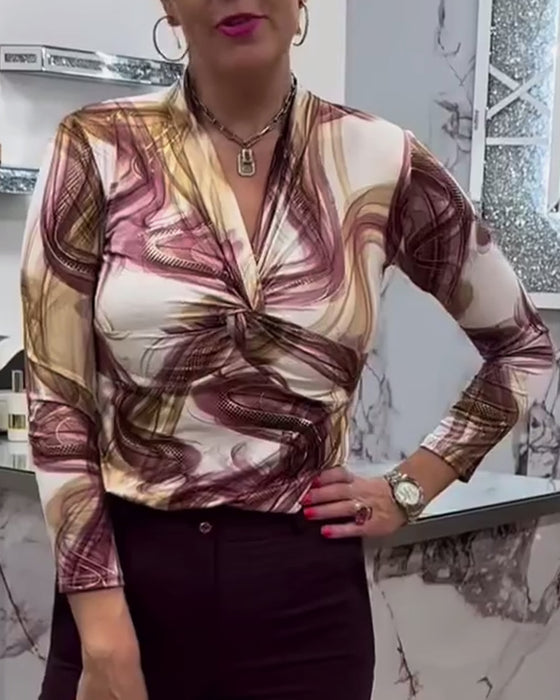 T-shirt retro print v-hals