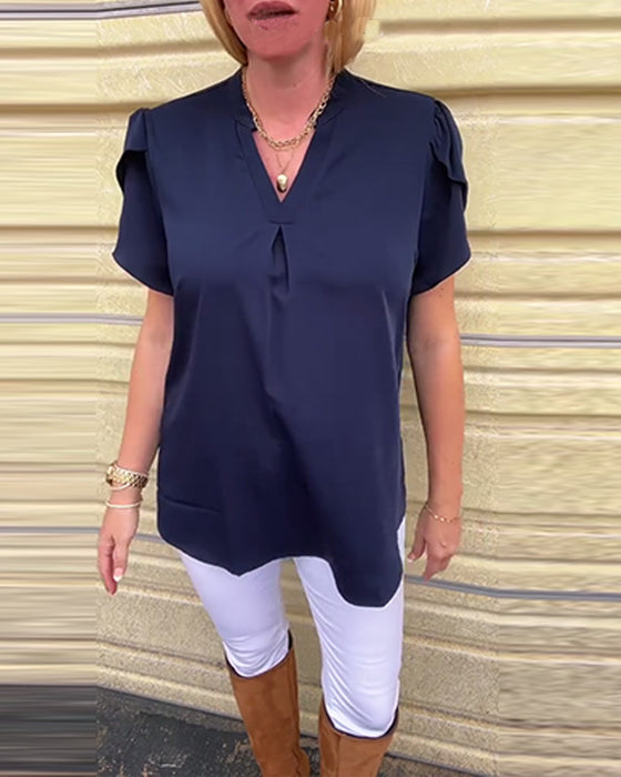 Blouse Effen V-Hals Geplisseerd Allround