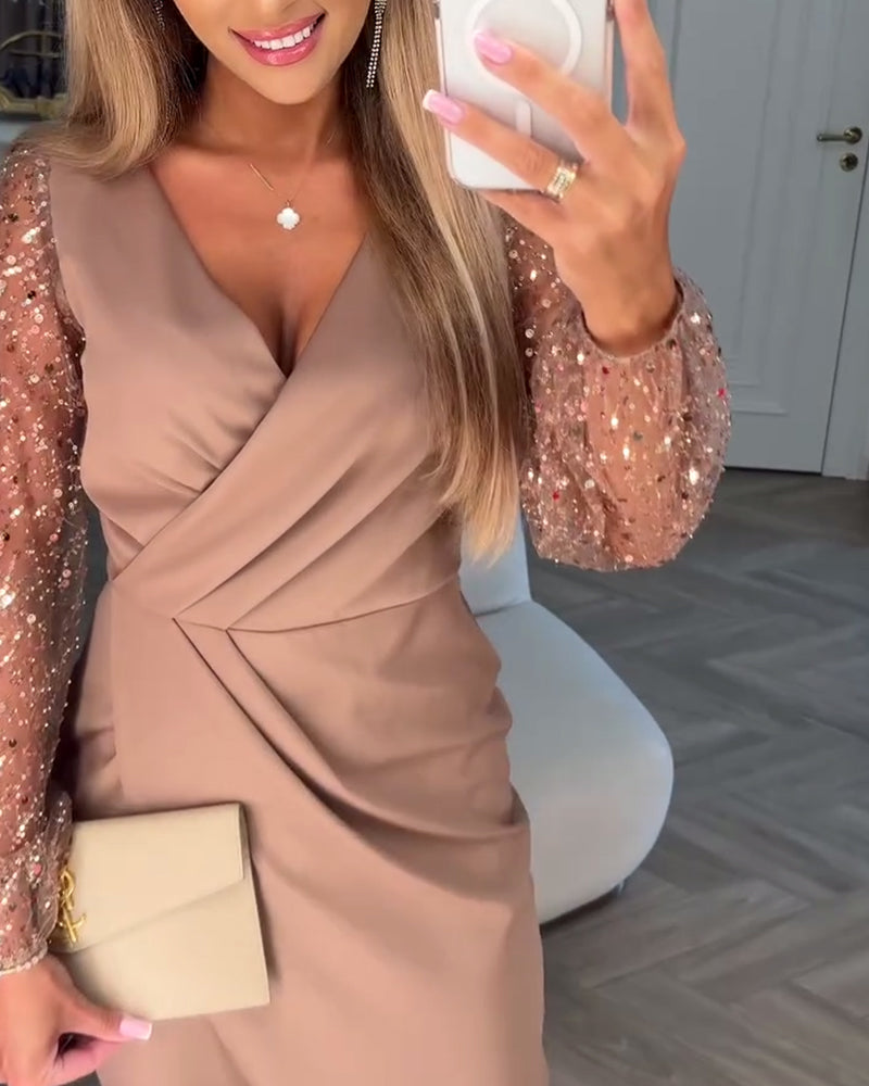 Pailletten Mouwen Elegante Split Jurk