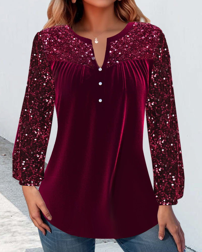 V-hals geplooide pailletten elegante top
