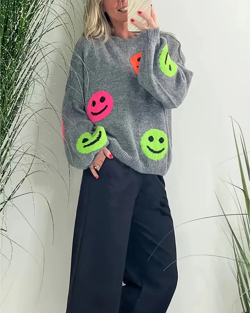 Trui Met Smiley En Ronde Hals