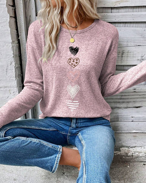 Top Lange Mouw Ronde Hals Liefdeshart Print