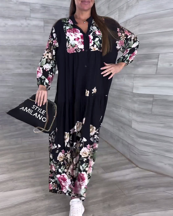 Jurk Bloemenprint Casual Lantaarnmouw