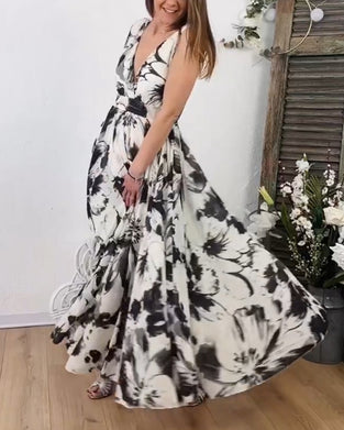Mouwloze zwierige jurk met bloemenprint