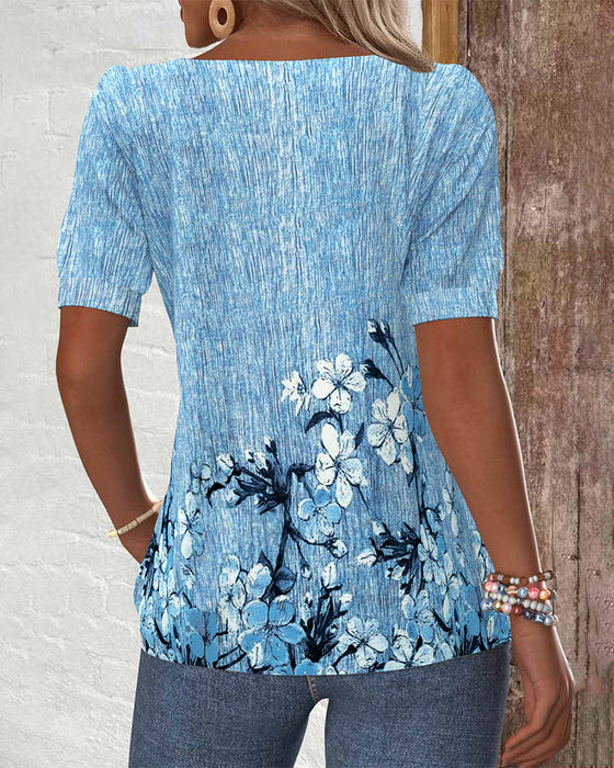 Blouse Schuine Kraag Bedrukt Met Knoopsluiting
