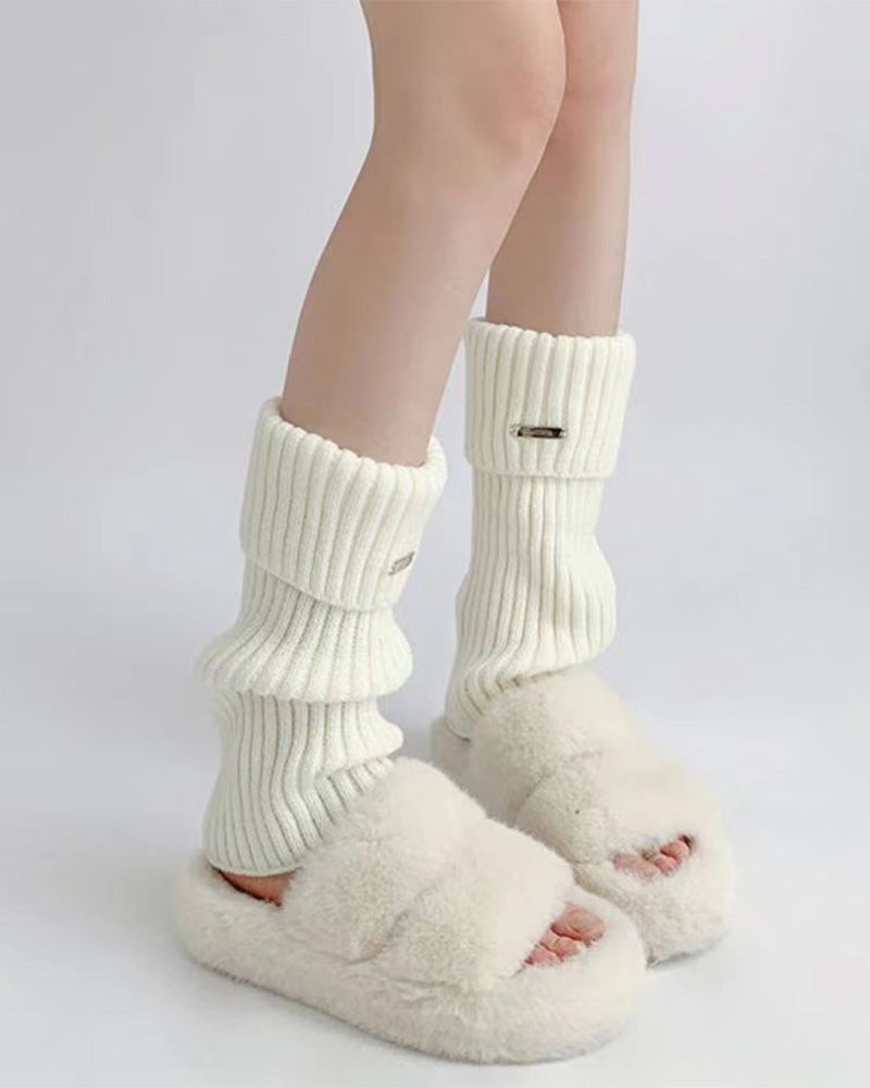 Dames Basic Effen Beenwarmers Met Metalen Labeldecoratie, Minimalistische Damesmode