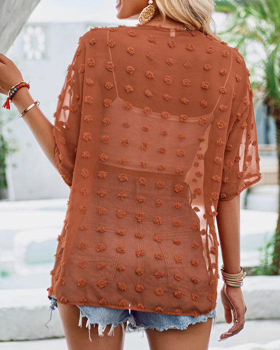 Dunne overjas van effen jacquard met halve mouwen