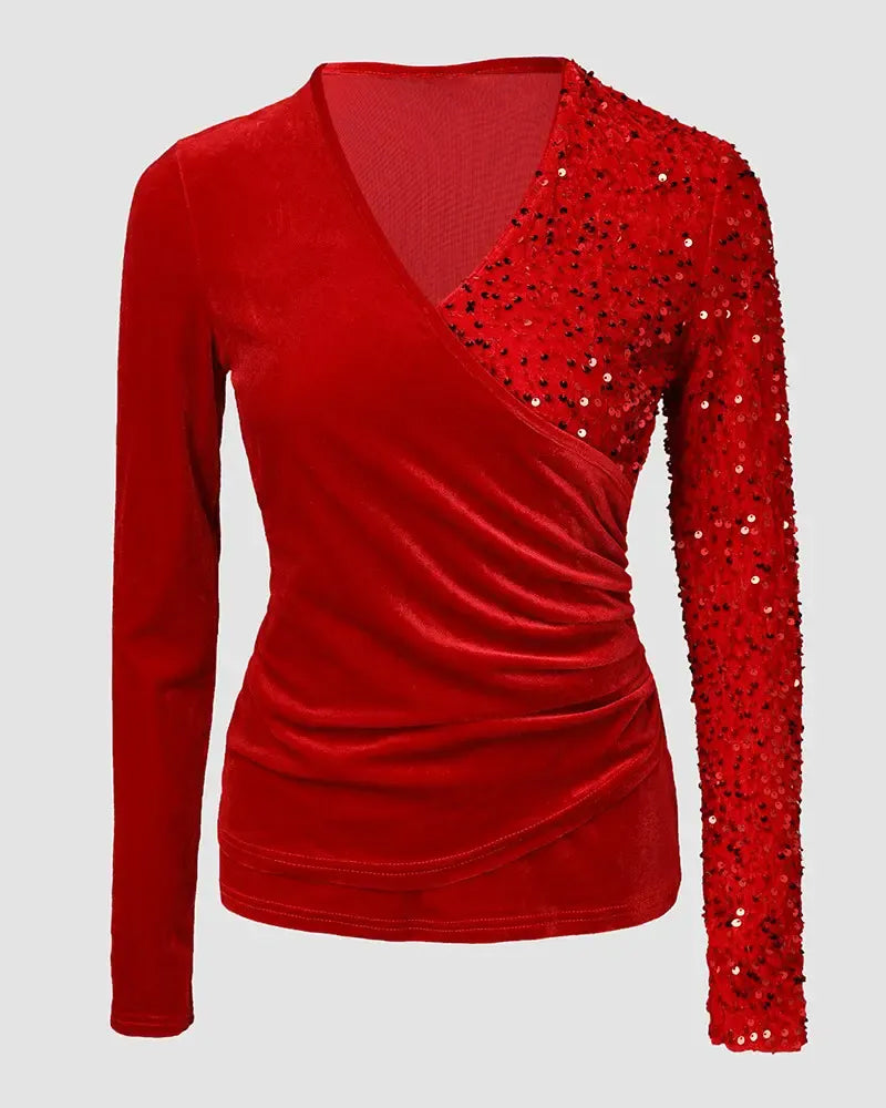 Top Met Diepe V-Hals En Patchwork