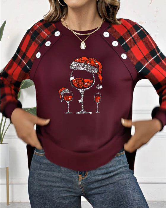 Hoodie Wijnglas Print Geruit