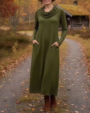 Casual jurk, eenvoudig, effen kleur, zak