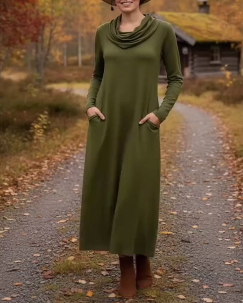 Casual jurk, eenvoudig, effen kleur, zak