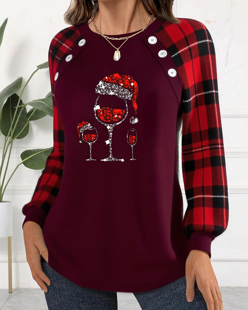 Hoodie Wijnglas Print Geruit