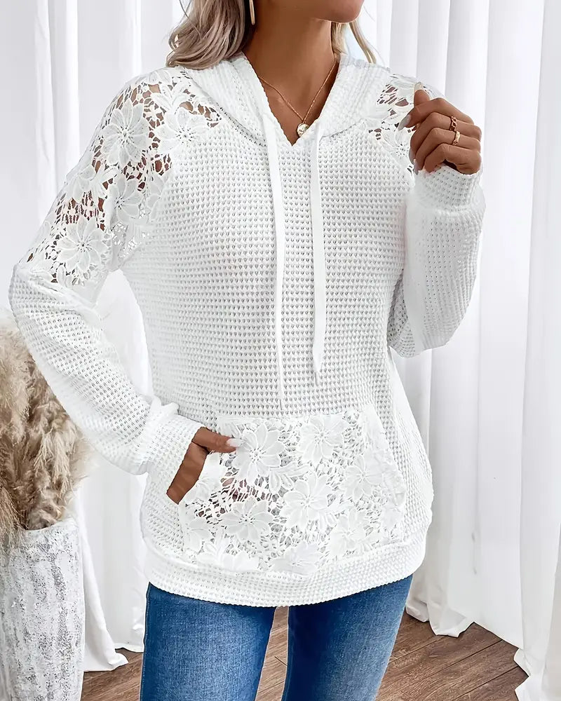 Hoodie V-Hals Lange Mouwen Kant Casual