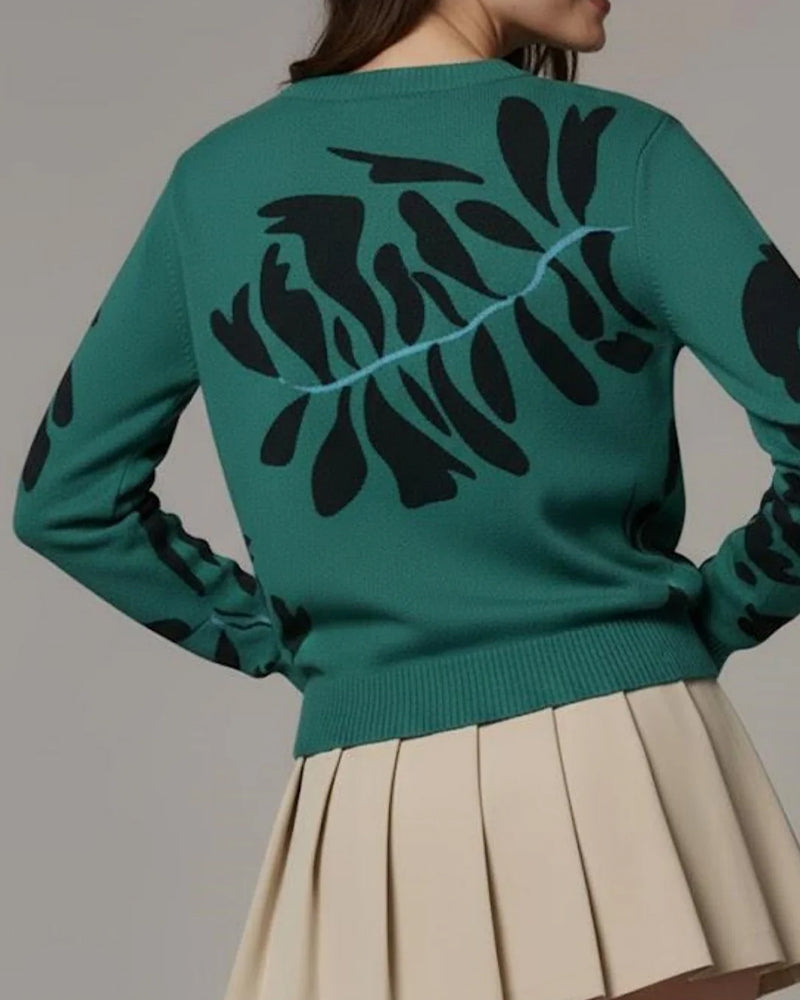 Vrouwen Gebreide Top Met Kleurblokontwerp, Haken Gebreide Ambacht, Lange Mouwen, Ronde Kraag, Losse Passform, Boho Vintage Stijl En Katoenstof