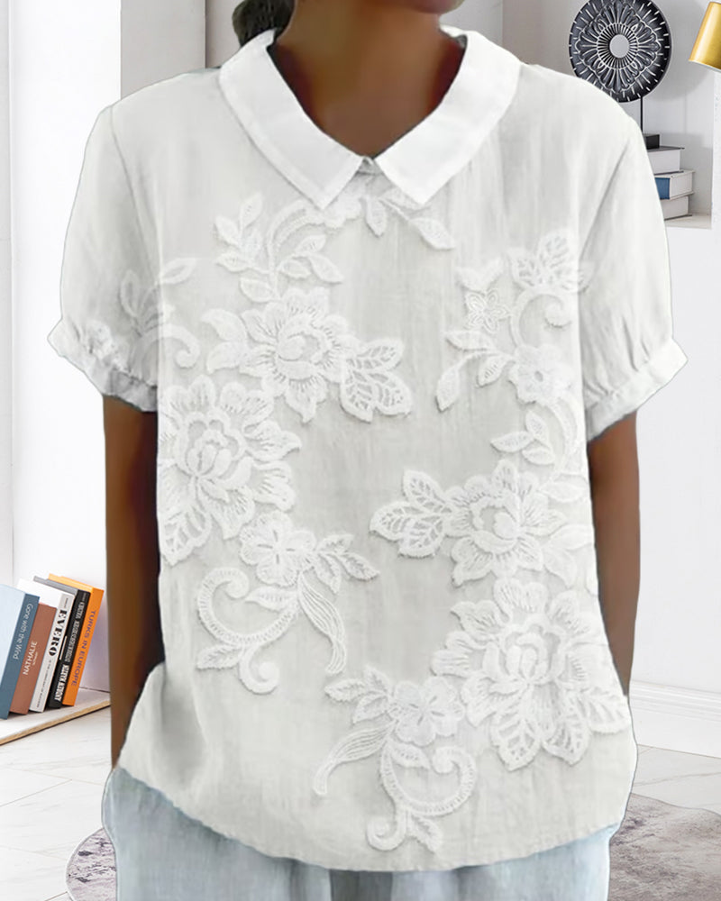 Blouse Met Revers Print Effen Kleur