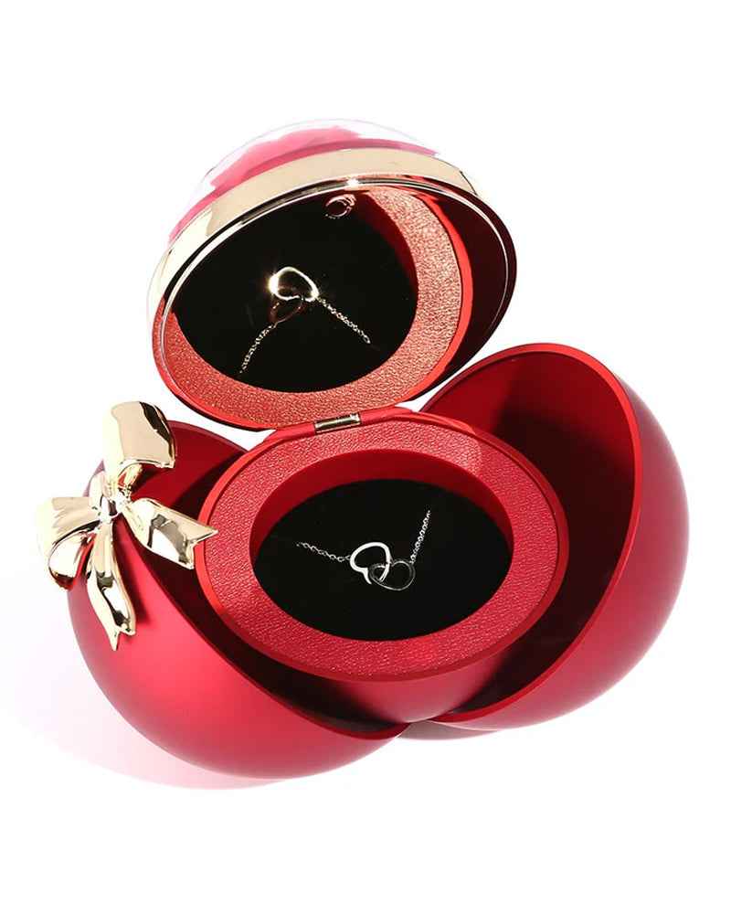 Ball Rose Box - Met Gegraveerde Dubbele Hart Ketting