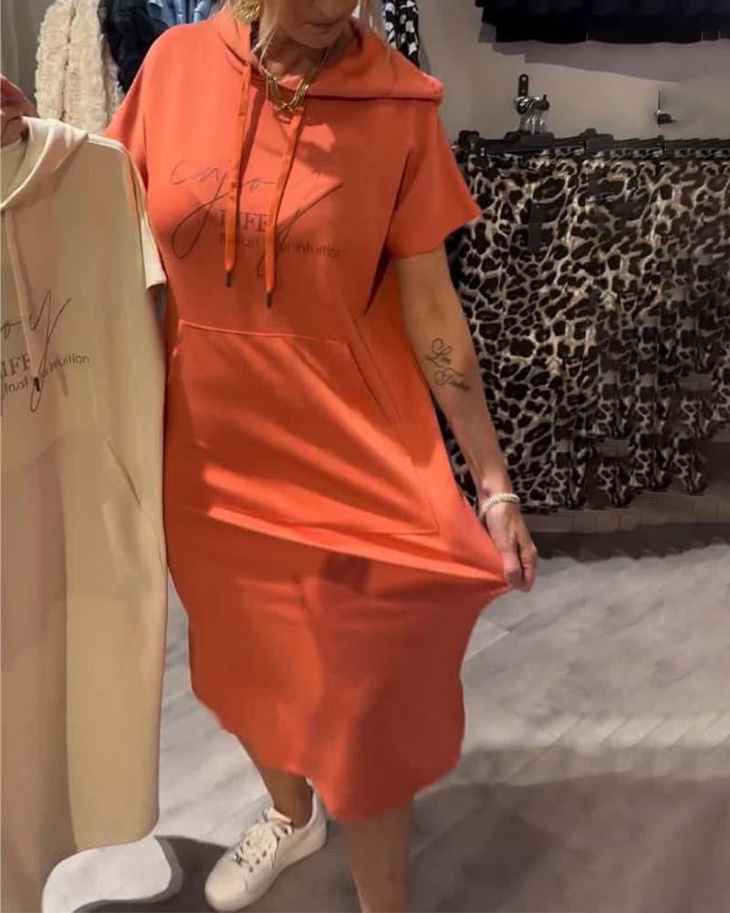 Jurk Met Capuchon Casual Trekkoord