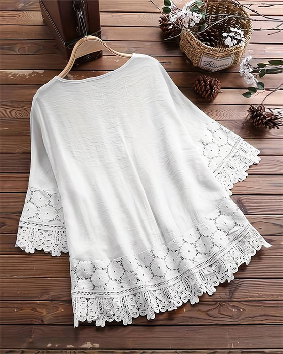 Effen kleur kanten kanten holle blouse