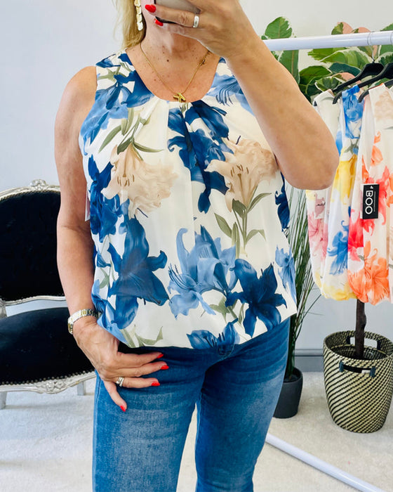 Tanktop Mouwloos Bloemig Plooi