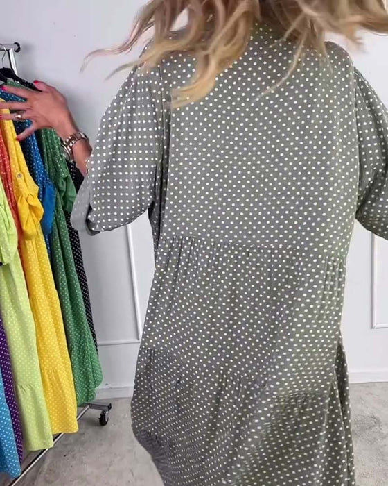 Jurk Halve Mouwen Polkadot Recht Model