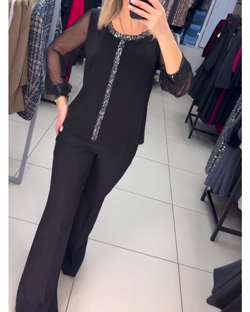 Blouse Met Paillettenpaneel En Lange Mouwen