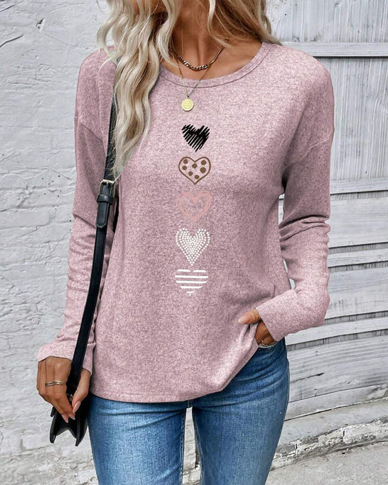 Top Lange Mouw Ronde Hals Liefdeshart Print
