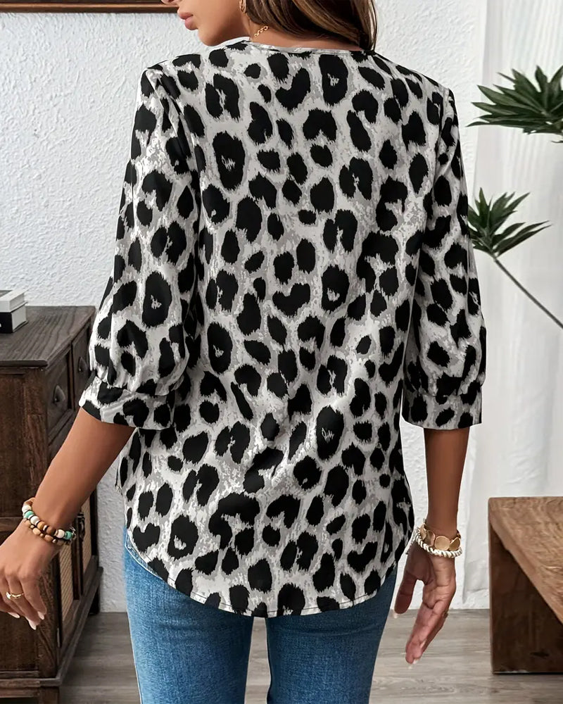 Blouse Halflange Mouwen Luipaardprint Wijd