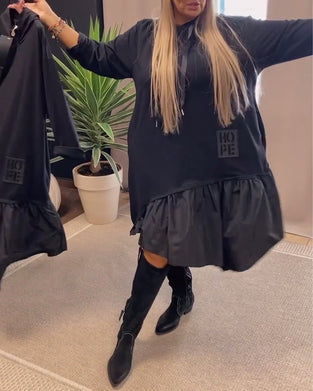 Lange mouw paneel losse capuchon jurk