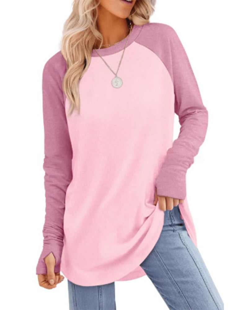 Ronde Hals Raglan Colorblock Longsleeve Top