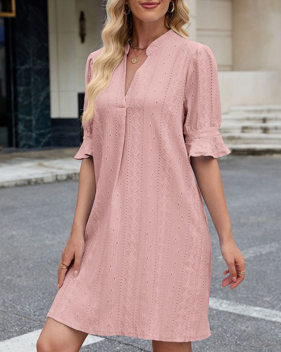 Jurk Effen Kleur V-hals