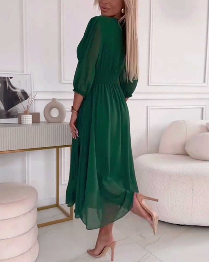 V-hals effen kleur taille jurk