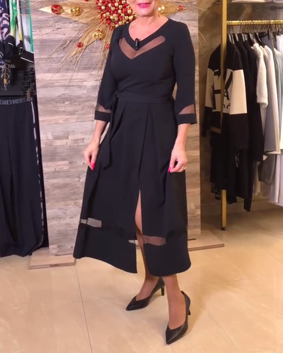 Jurk mode v-hals mesh stiksels