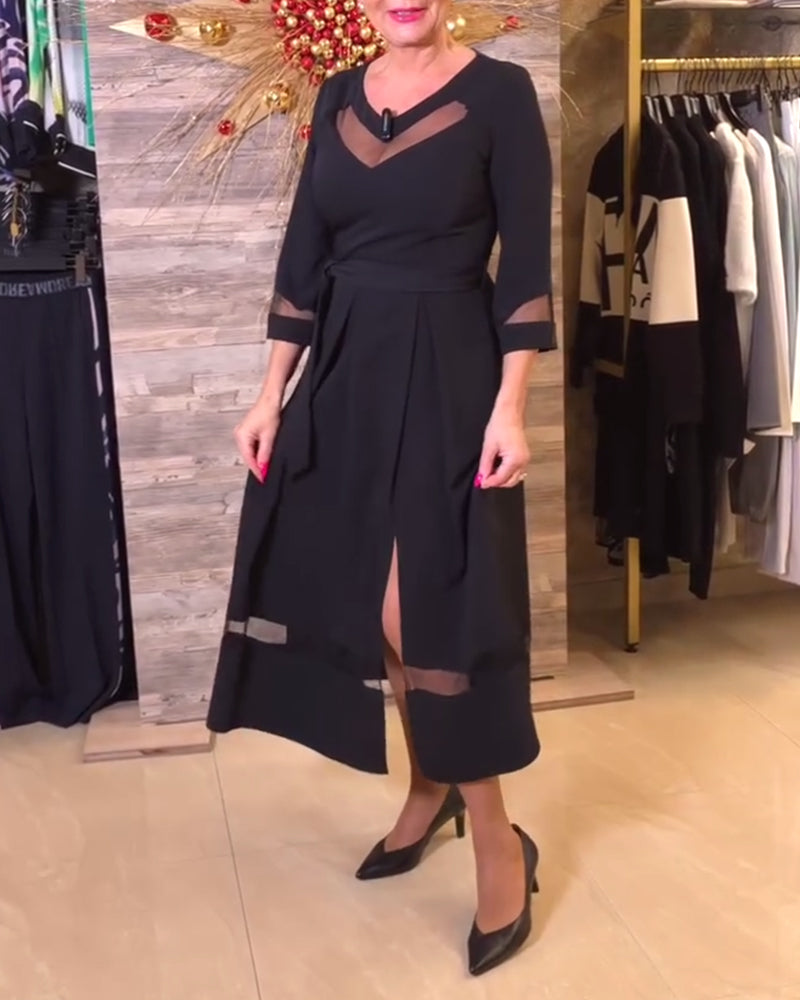 Jurk mode v-hals mesh stiksels