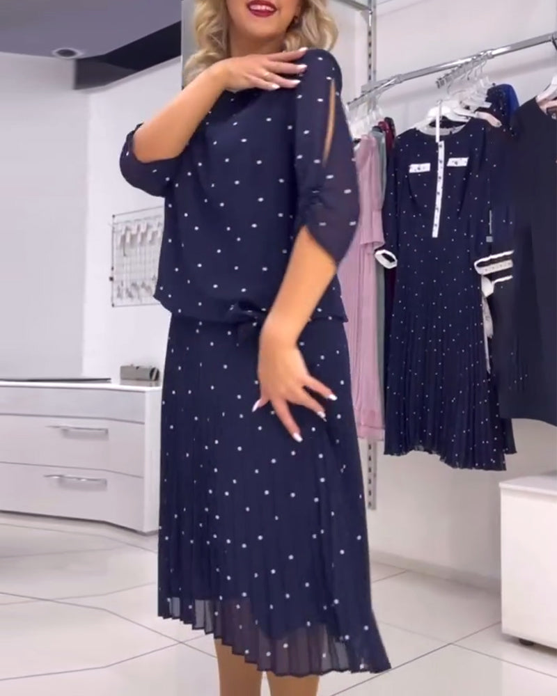 Casual jurk met ronde hals en stippen