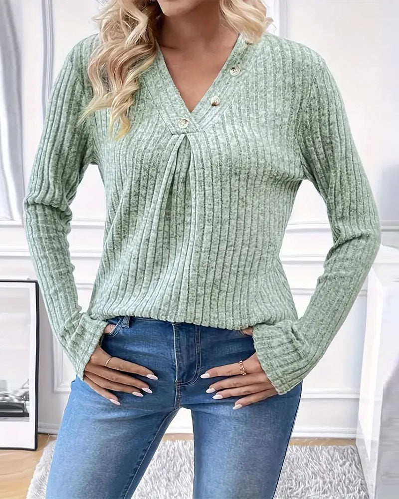 Top V-Hals Ribbelig Lange Mouwen