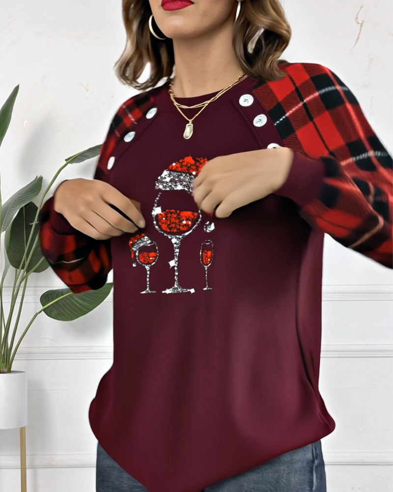 Hoodie Wijnglas Print Geruit