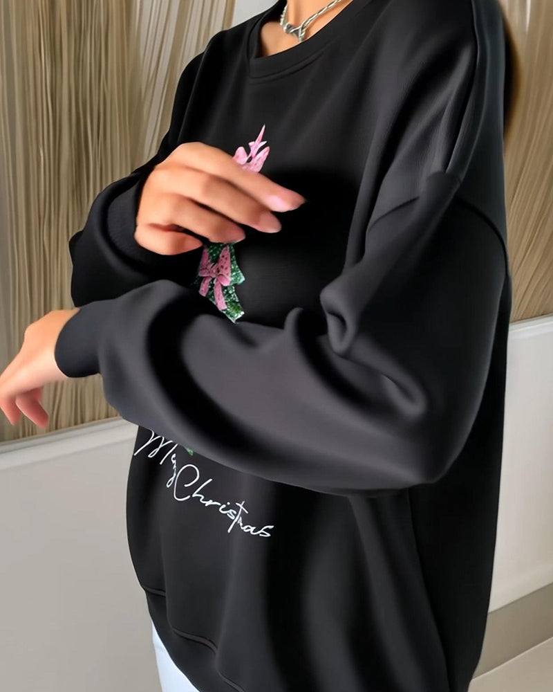 Crewneck Sweatshirt Met Kerstprint En Lange Mouwen