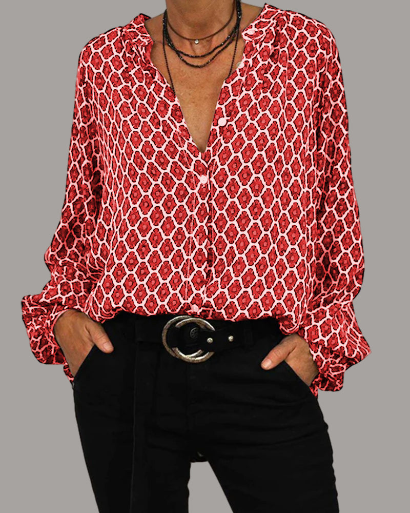 Casual blouse met V-hals