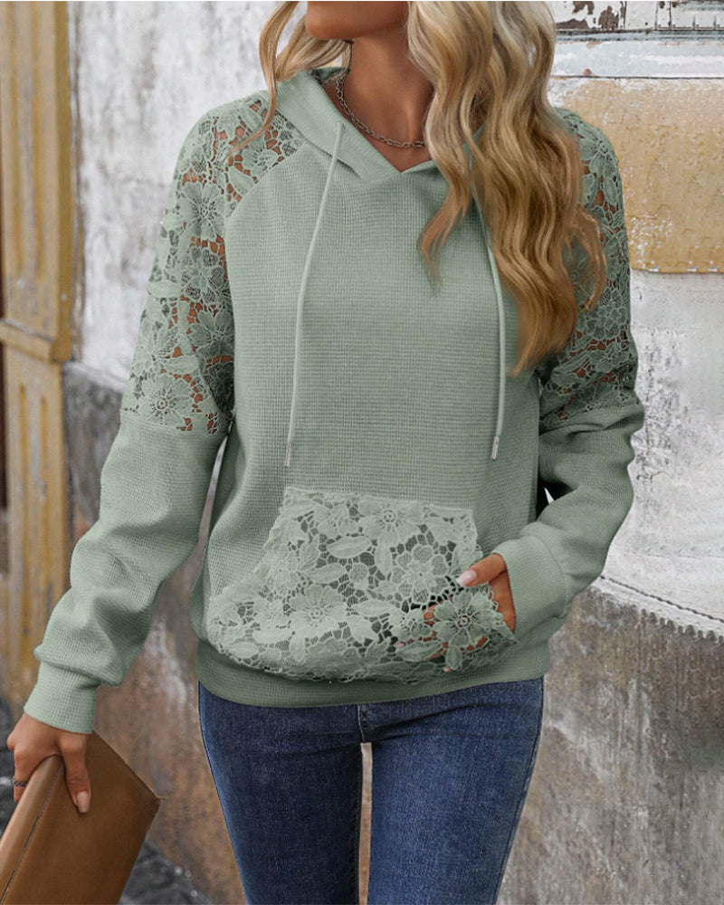 Hoodie V-Hals Lange Mouwen Kant Casual
