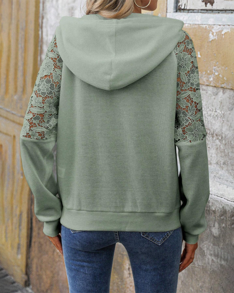 Hoodie V-Hals Lange Mouwen Kant Casual