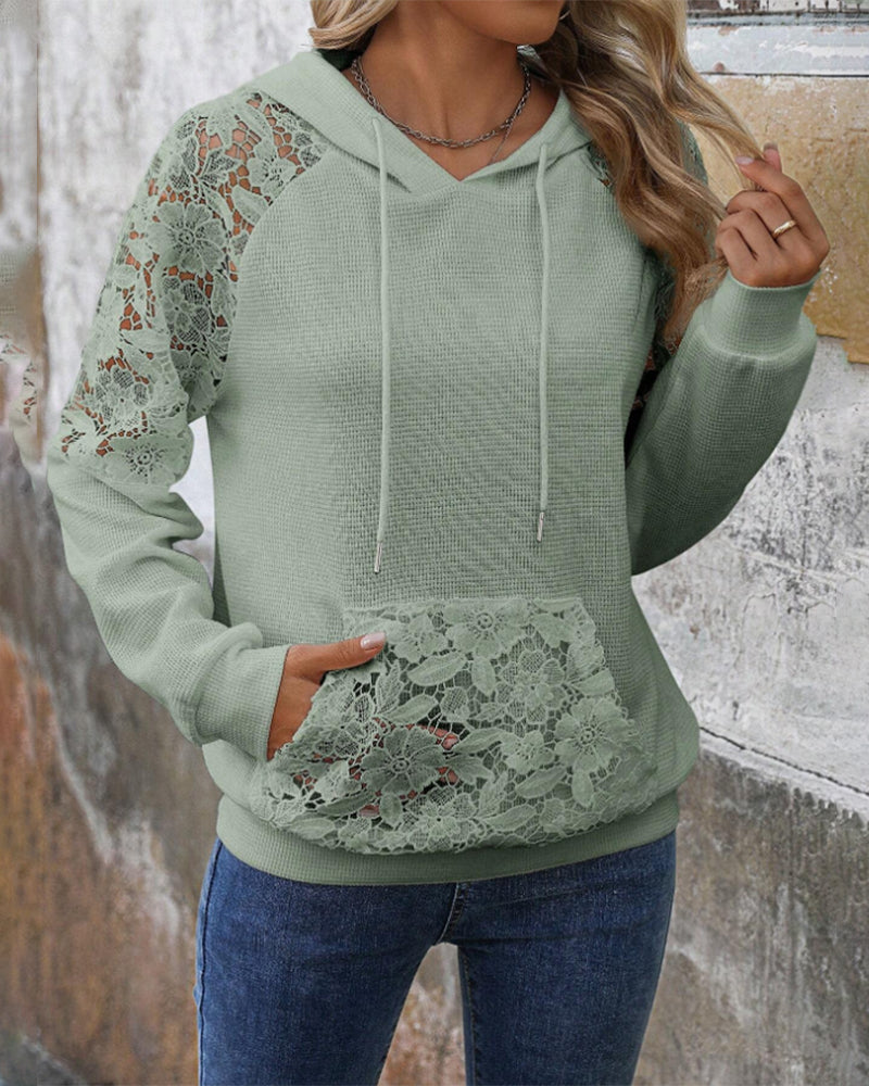 Hoodie V-Hals Lange Mouwen Kant Casual