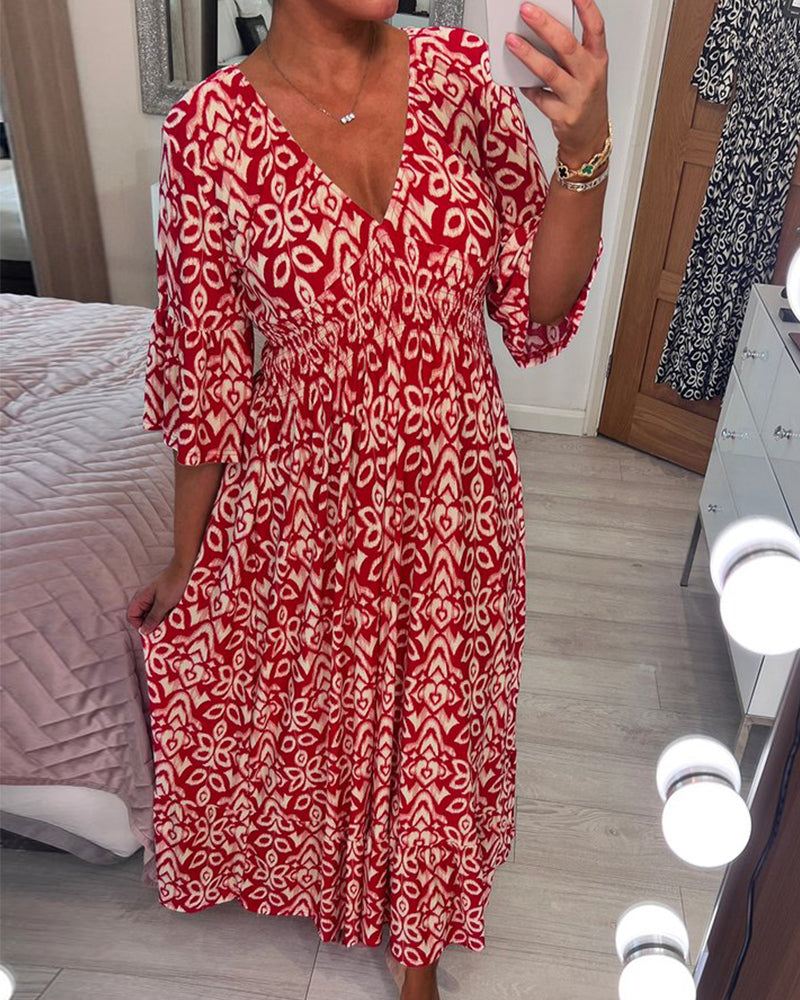 Rode maxi-jurk met print