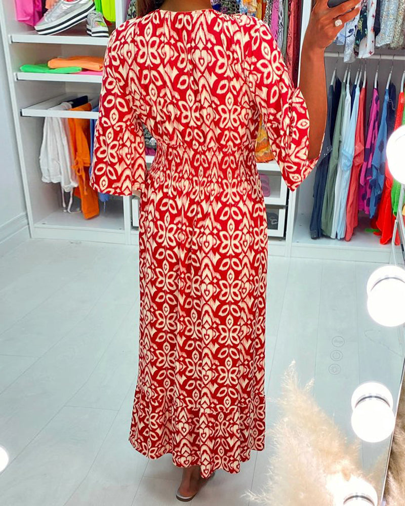Rode maxi-jurk met print