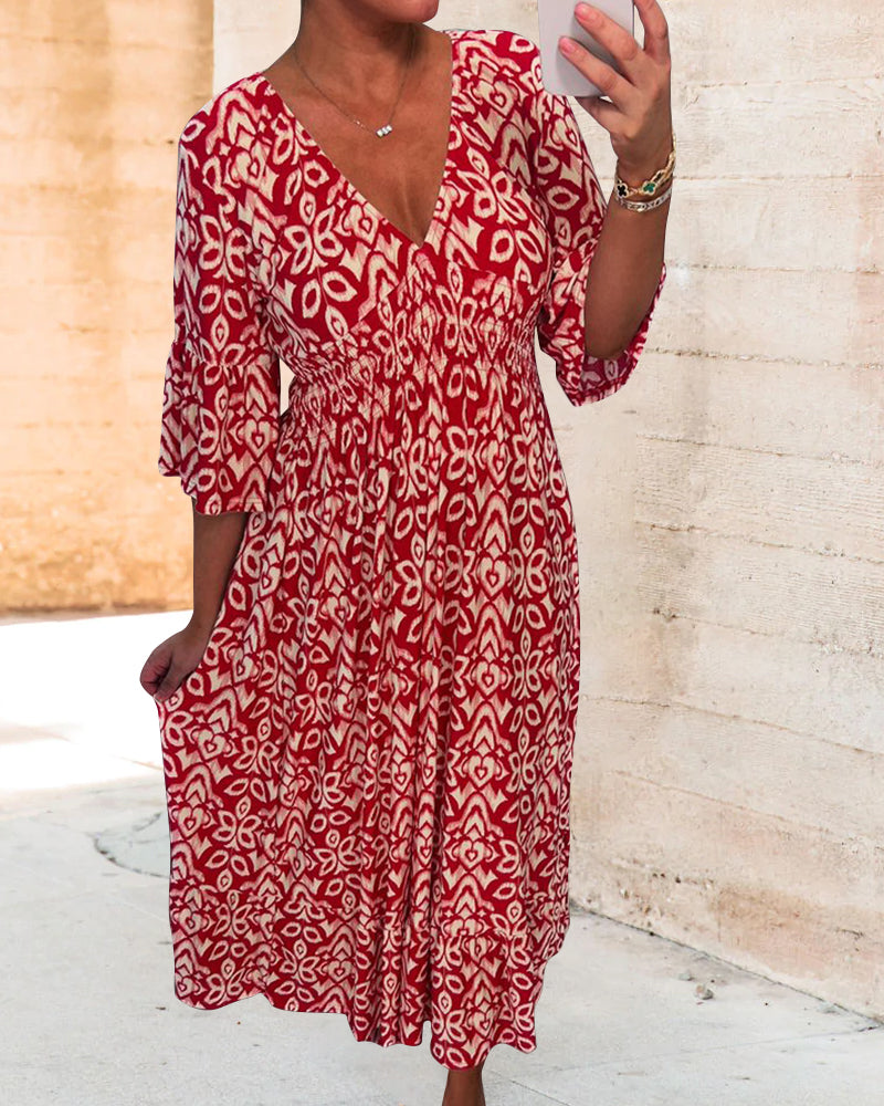 Rode maxi-jurk met print