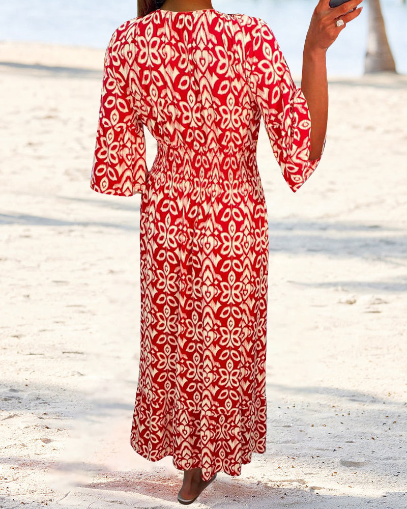 Rode maxi-jurk met print