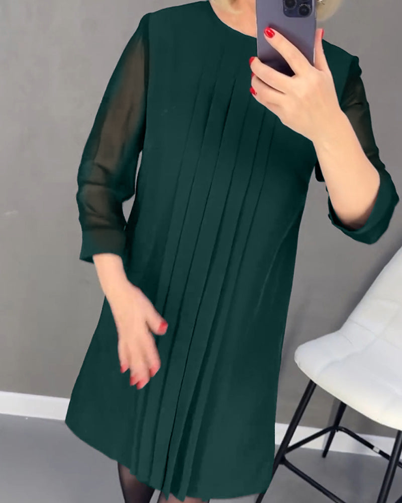 Geplooide effen jurk van patchwork-mesh