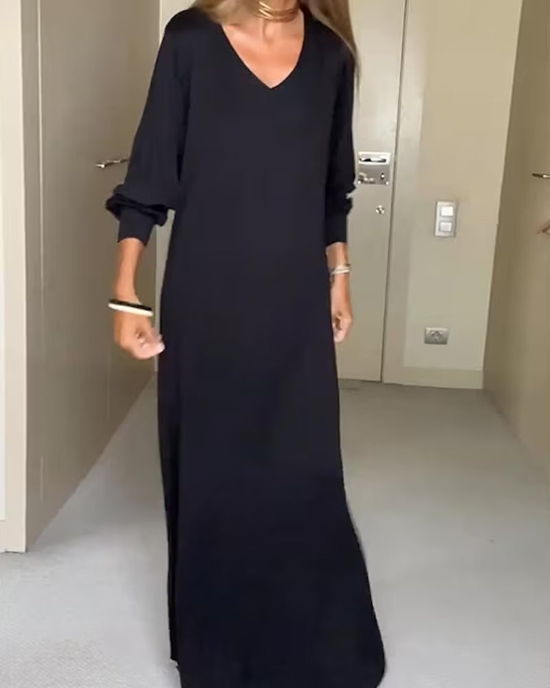 Casual effen jurk met v-hals