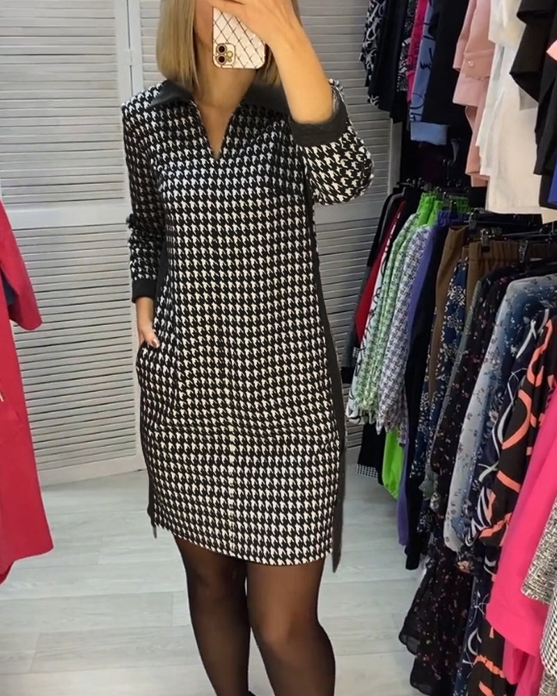 Reversjurk met zak en plaid