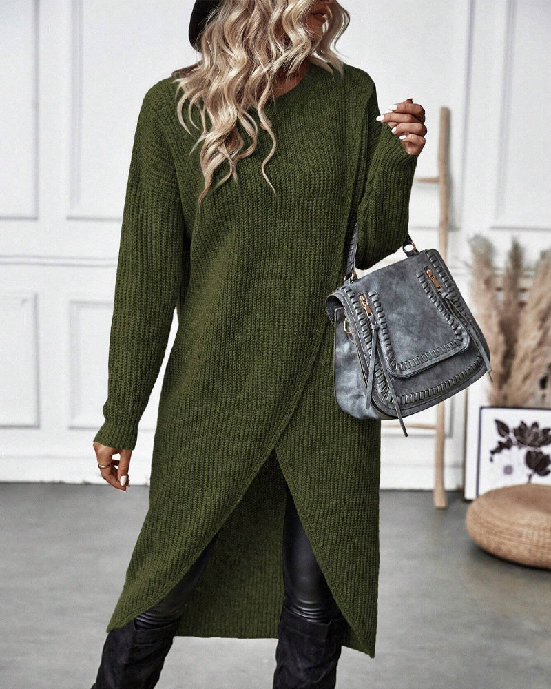 Effenkleurige sweaterjurk met onregelmatige zoom